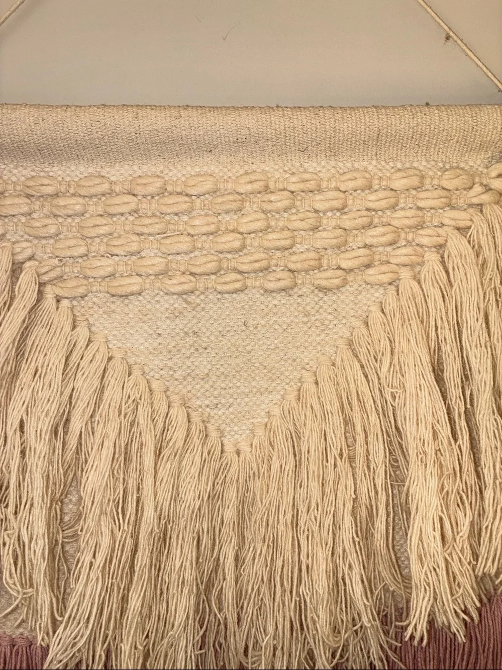 Boho Cream & Dusty Pink Woven Fringe Wall Hanging